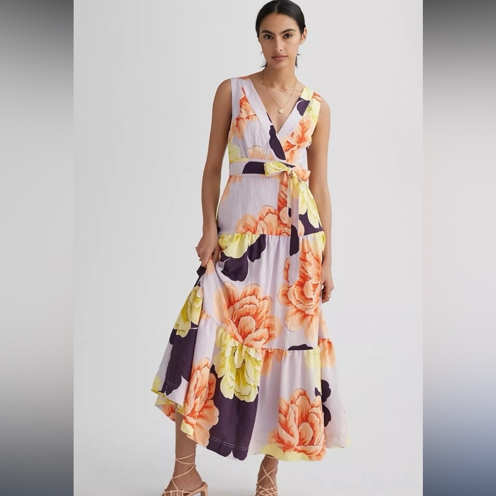 Anthropologie Maeve Floral Maxi Dress 6P Giant Flowers Yellow Orange